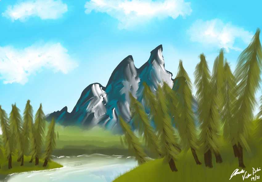 Drawing 4/4. Illustration of a landscape using sketchbook.